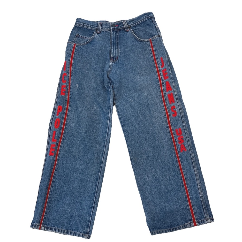 Vintage Ice Pole Jeans USA Wide Leg Baggy Skater Denim Blue Red 34x30 90s Street